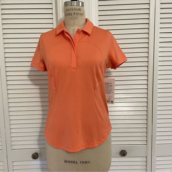 Lululemon Quick-Drying Short Sleeve Polo Shirt Sunny Coral/Orange Sz-S NWT! - Picture 1 of 9